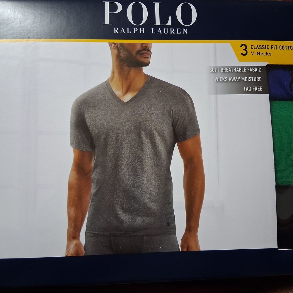 Polo Ralph Lauren Set of 3 Classic Fit Cotton V-Necks T-Shirts Size: Small NIB